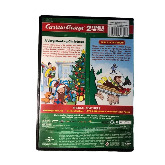 PBS Kids Curious George Holiday 2-Pack New DVD Very Monkey Christmas & Play Snow - Picture 7 of 16